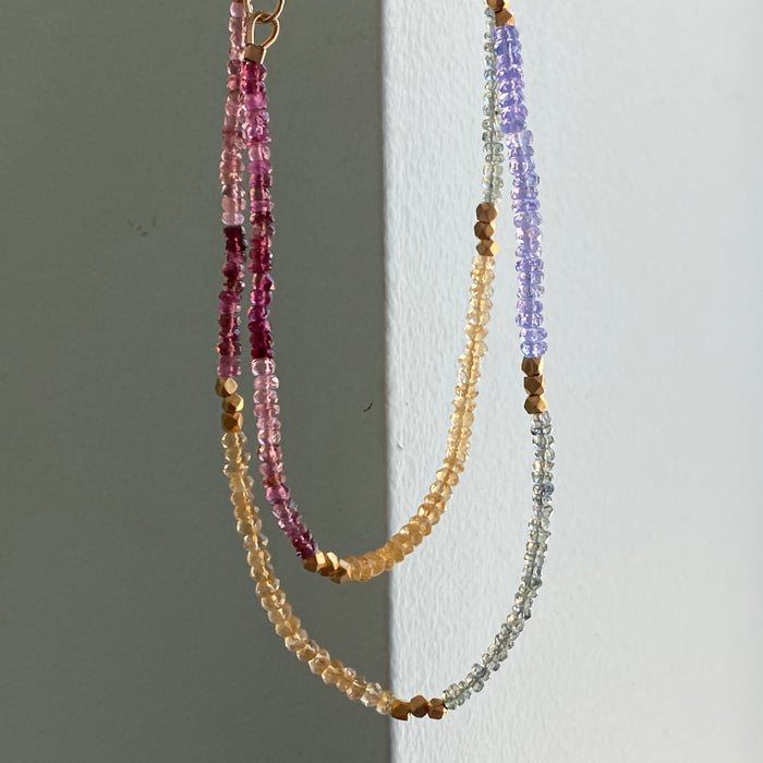 tanzanite, sappire, citrine & beads triple wrap