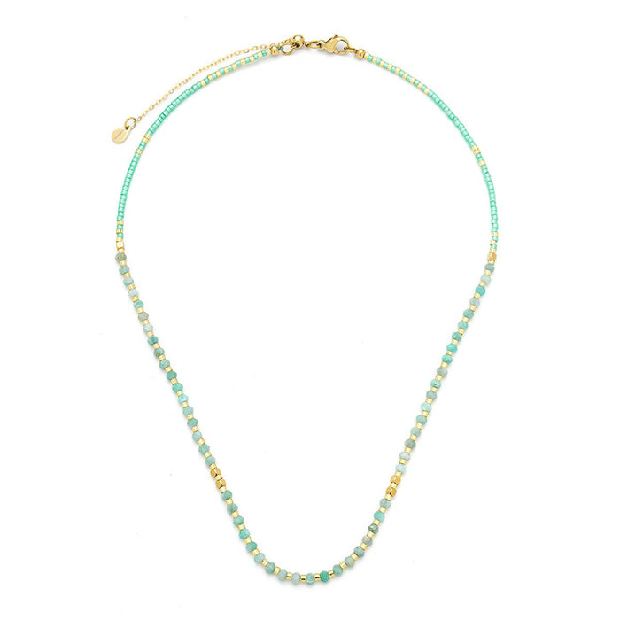 Lumira Mini Gemstone Necklace with Miyuki Beads: Blue Lapis