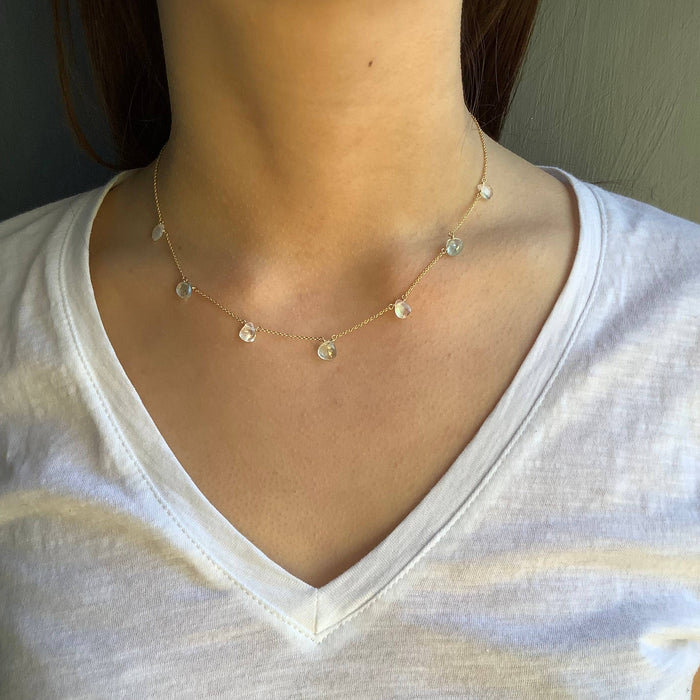 Moss aqua & moonstone drops necklace: Silver