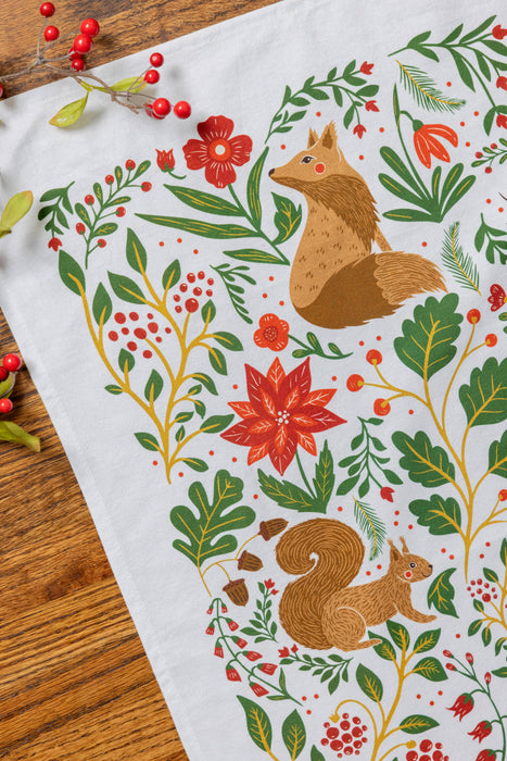 Christmas Forest Tea Towel - Woodland Holiday Kitchen Towel