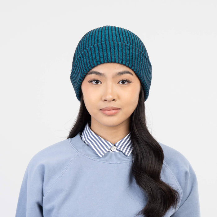 Simple Rib Knit Beanie: Cobalt Sand