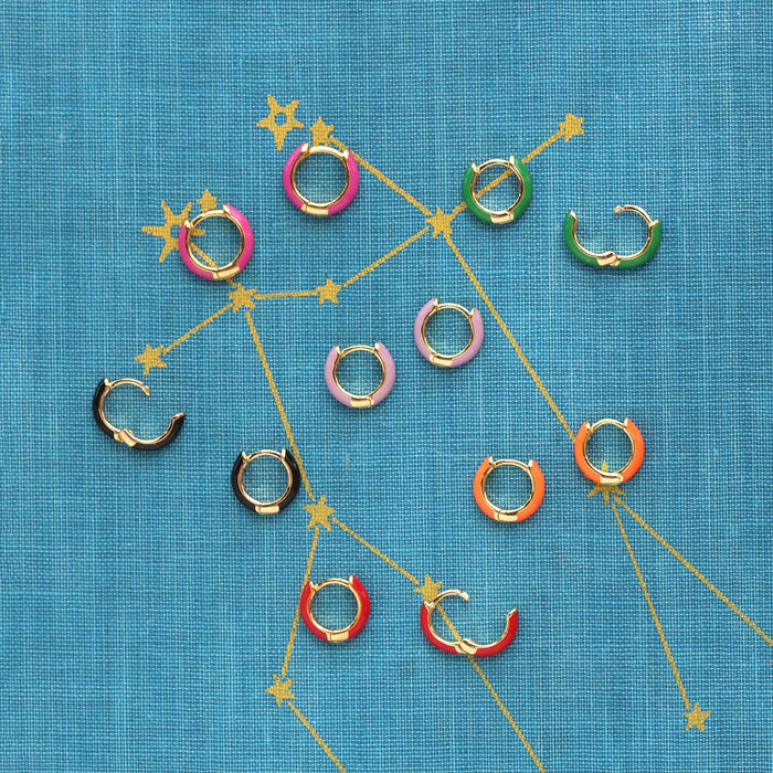 Enamel Huggie Hoop Earrings 18K Gold Vermeil | Sterling Silver 12mm Hoops Multiple Colors Hinge Closure Nickel Free Hypoallergenic Ships from CA : 18K Gold Vermeil / Aubergine