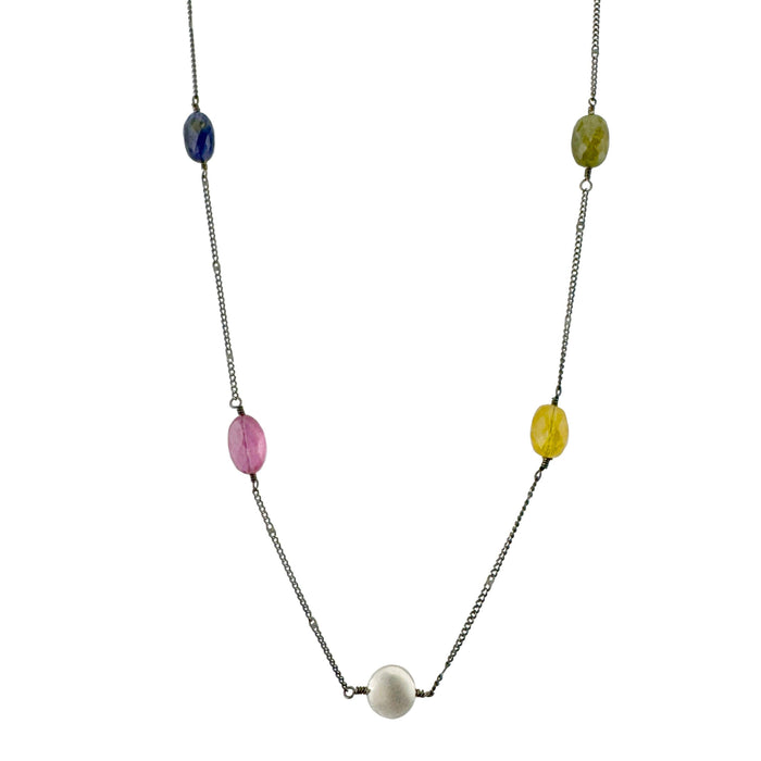 Multi sapphire on chain necklace: Vermeil