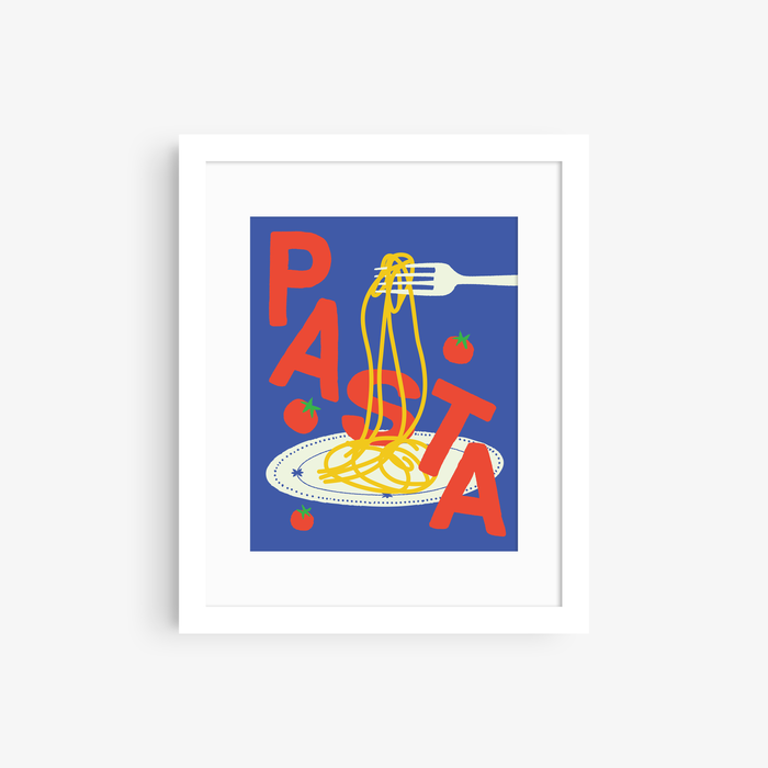 Plate of Spaghetti Pasta Print: Blue / 11"x14"