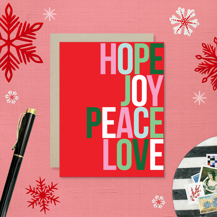 Hope Joy Peace Red Holiday Card