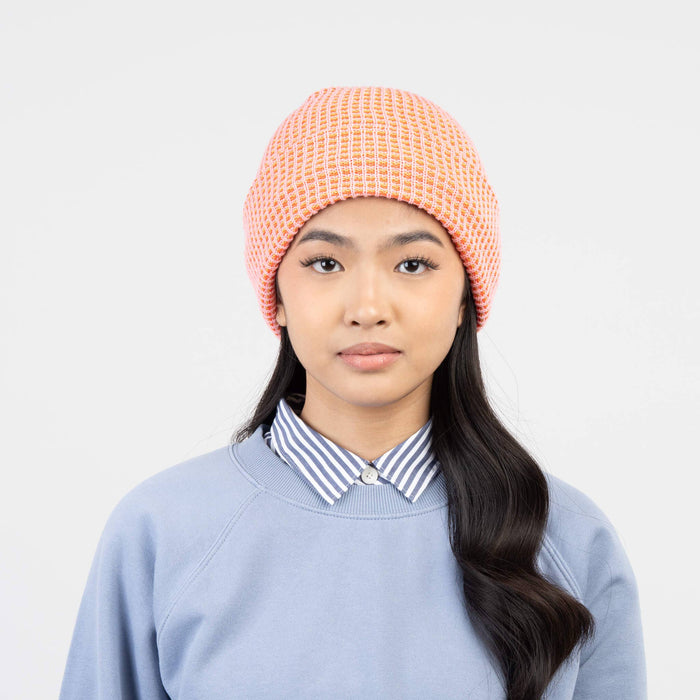 Simple Grid Knit Beanie: Indigo