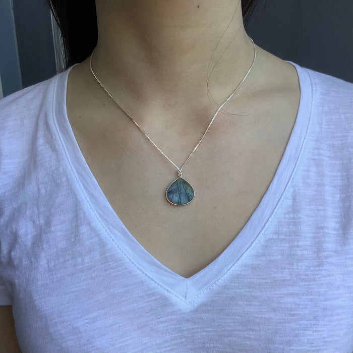 Labradorite Teardrop Slab Necklace in Silver or Vermeil: Vermeil