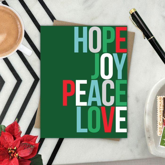 Hope Joy Peace Green Holiday Card