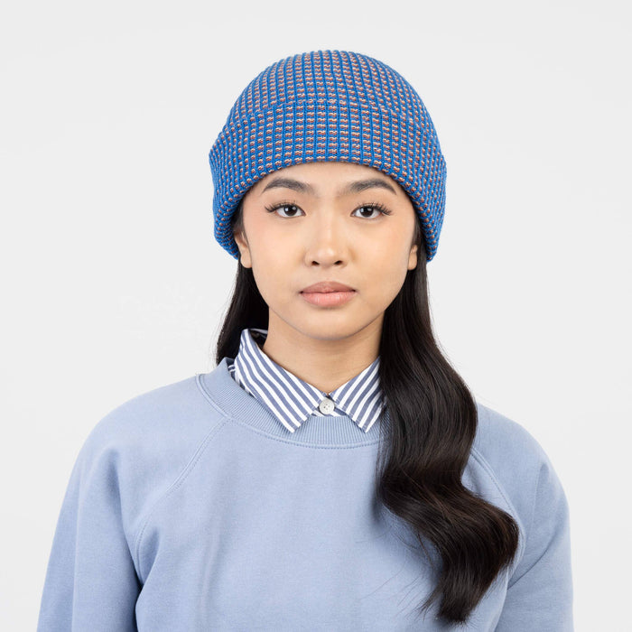 Simple Grid Knit Beanie: Indigo