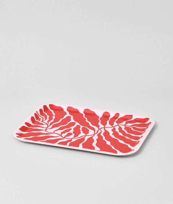 Red Leaves Small Rectangle Birch Serving Tray