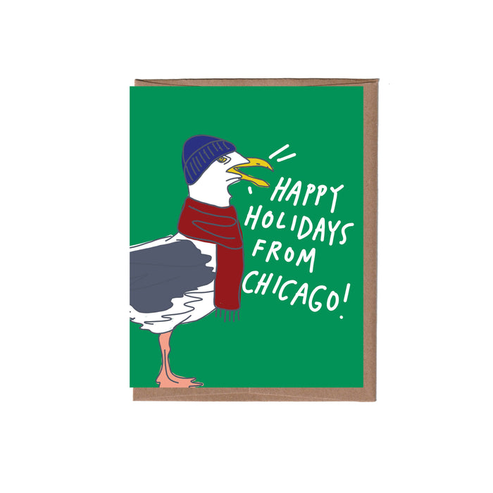 City Seagull Holiday Greeting Card - solo: Chicago