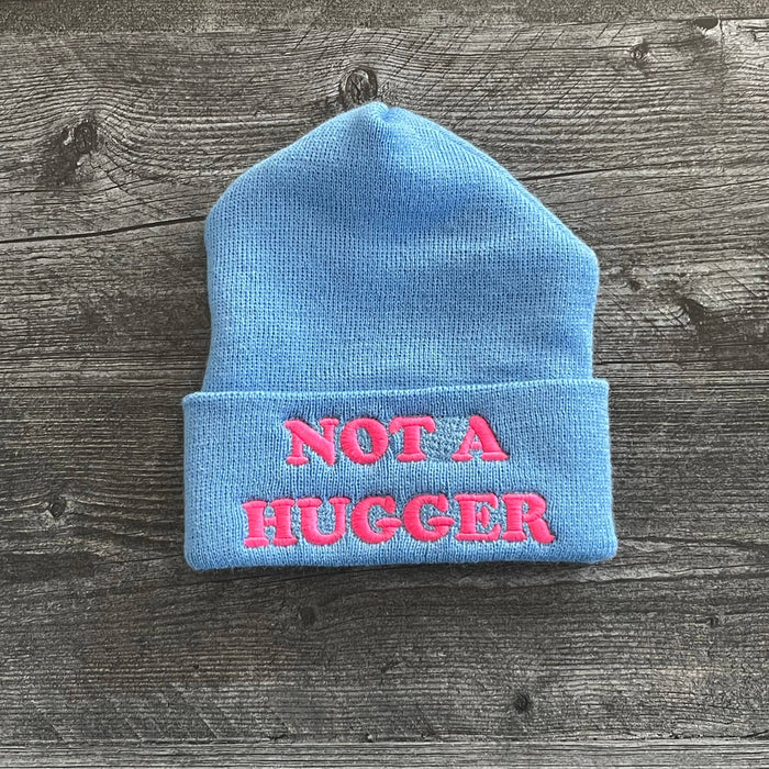Not a Hugger knit hat beanie introvert winter Black blue: Black
