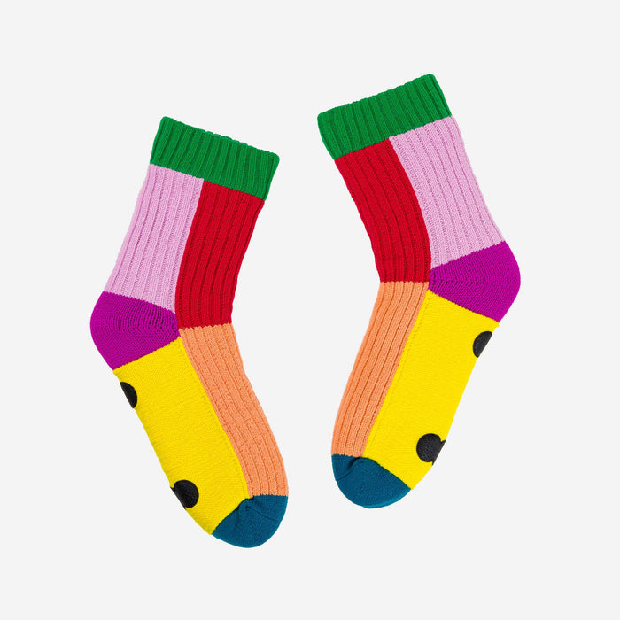 Kaleidoscope Knit House Socks: Peach Red / S/M - W 6-9<br>M 5-7.5