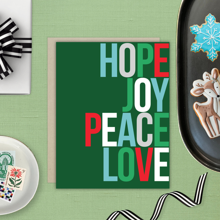 Hope Joy Peace Green Holiday Card