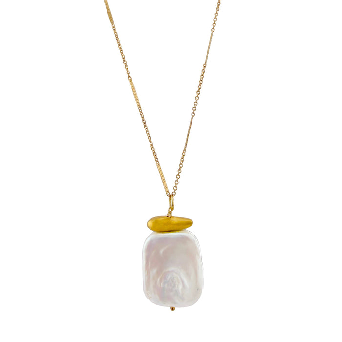 Large square pearl necklace: Vermeil