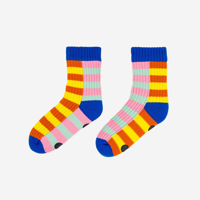 Super Stripe Knit House Socks: Peach Cobalt / S/M - W 6-9<br>M 5-7.5
