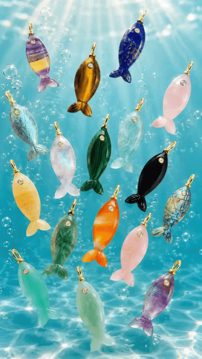 Mini Fish Gemstone Pendant With Topaz: Malachite