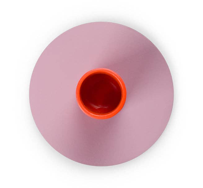 Tall Two-Tone Orange Flame & Venetian Pink Metal Candleholder