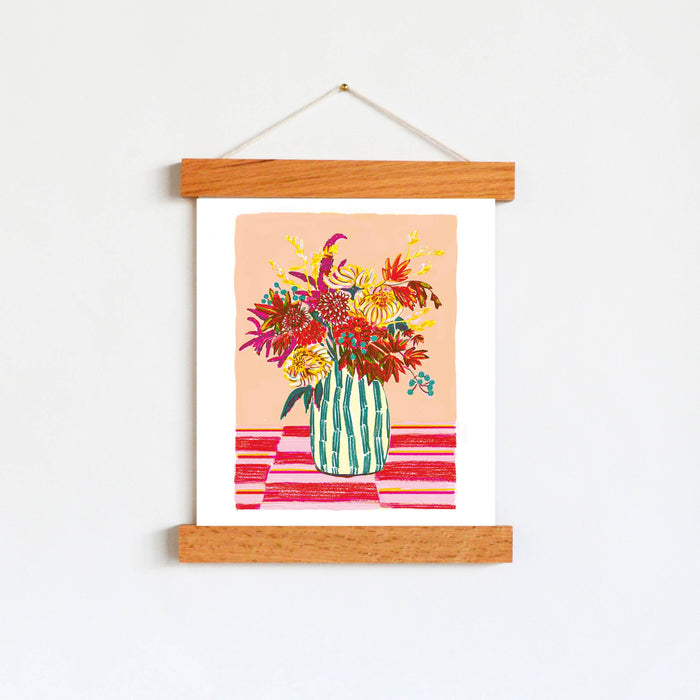 Chrysanthemums and Stripes Risograph Art Prints