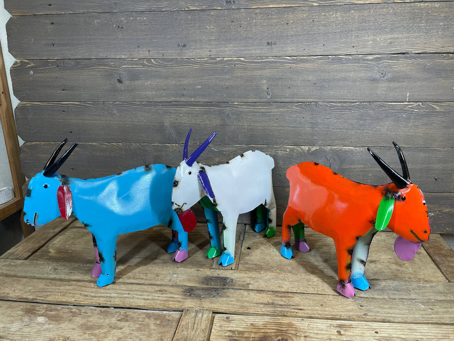 Mardi Gras Colorful Goat-Metal-Garden-Small-6Wx15Dx14H-NEW