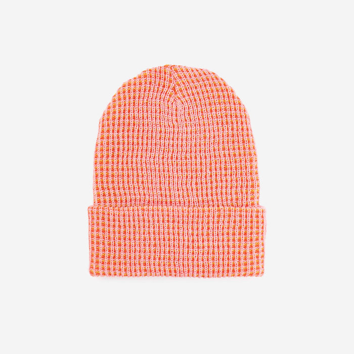 Simple Grid Knit Beanie: Cobalt Peach