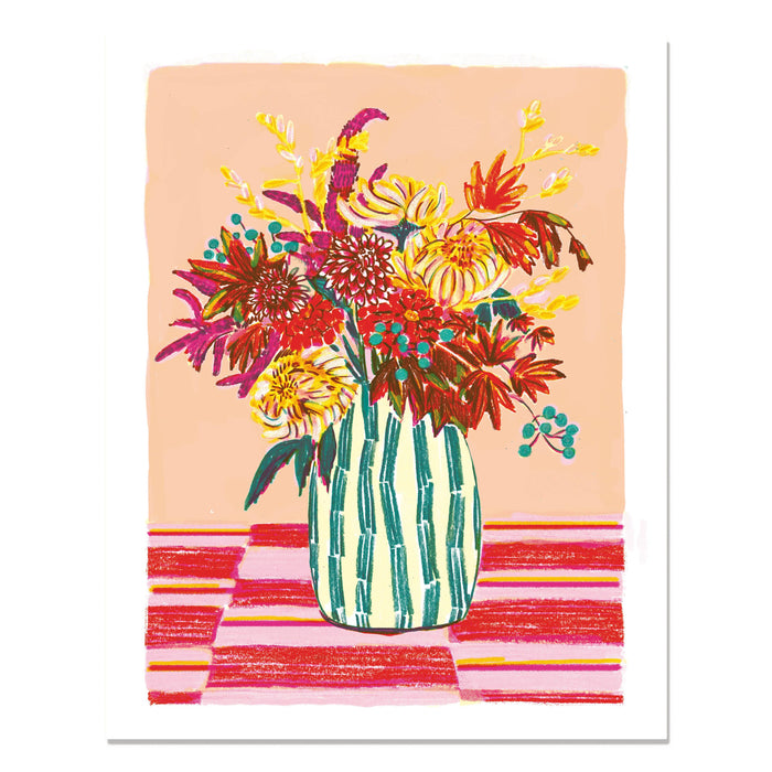 Chrysanthemums and Stripes Risograph Art Prints