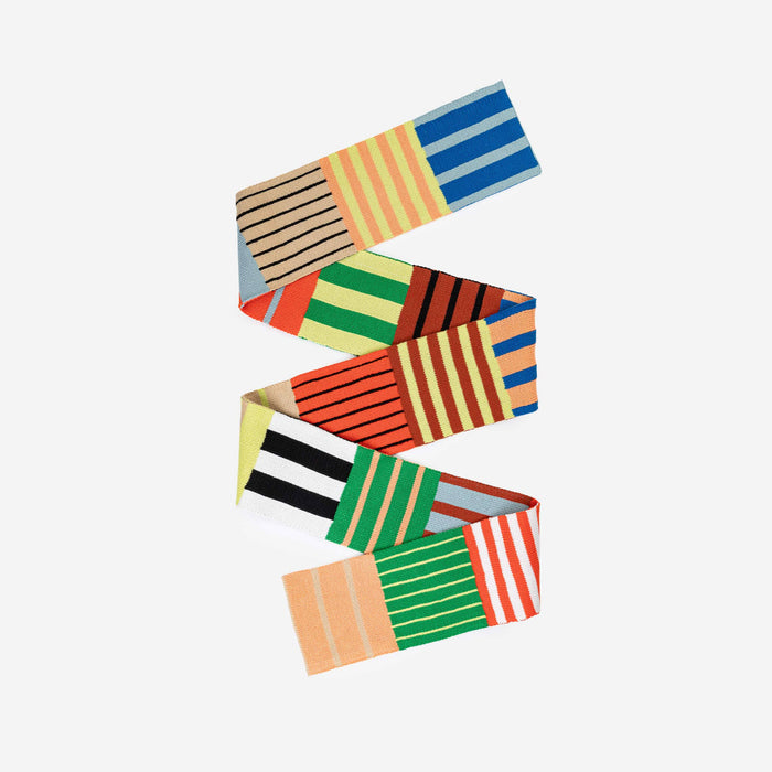 Patchwork Stripe Skinny Scarf: Rainbow