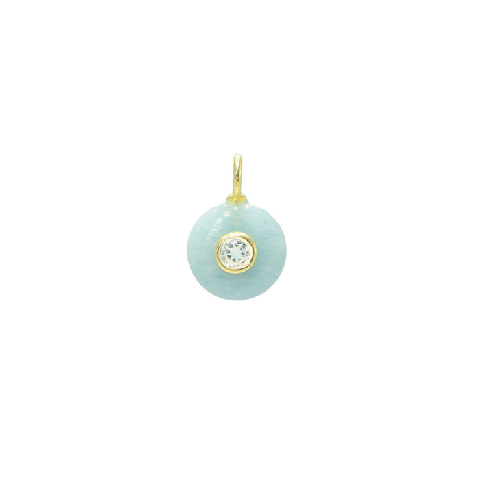 Aquamarine Gemstone Pendant With Topaz: Mini Coin