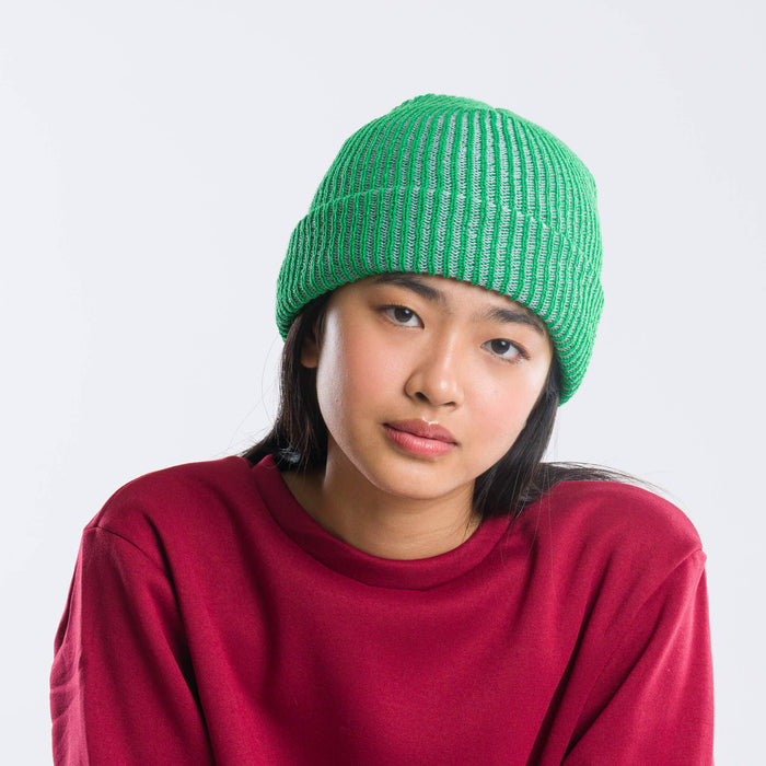 Simple Rib Knit Beanie: Moss Poppy