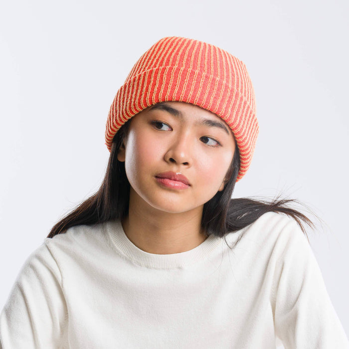Simple Rib Knit Beanie: Stone Blue Rust