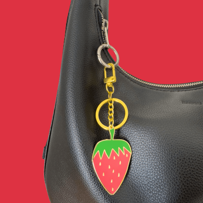 Strawberry Enamel Bag Charm & Keychain