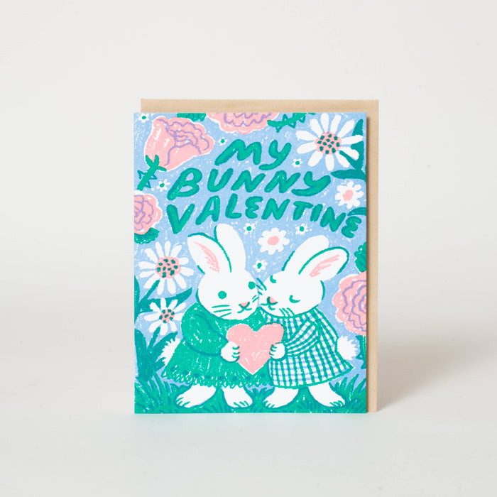 Bunny Valentine Letterpress Greeting Card by Phoebe Wahl: Plastic sleeve