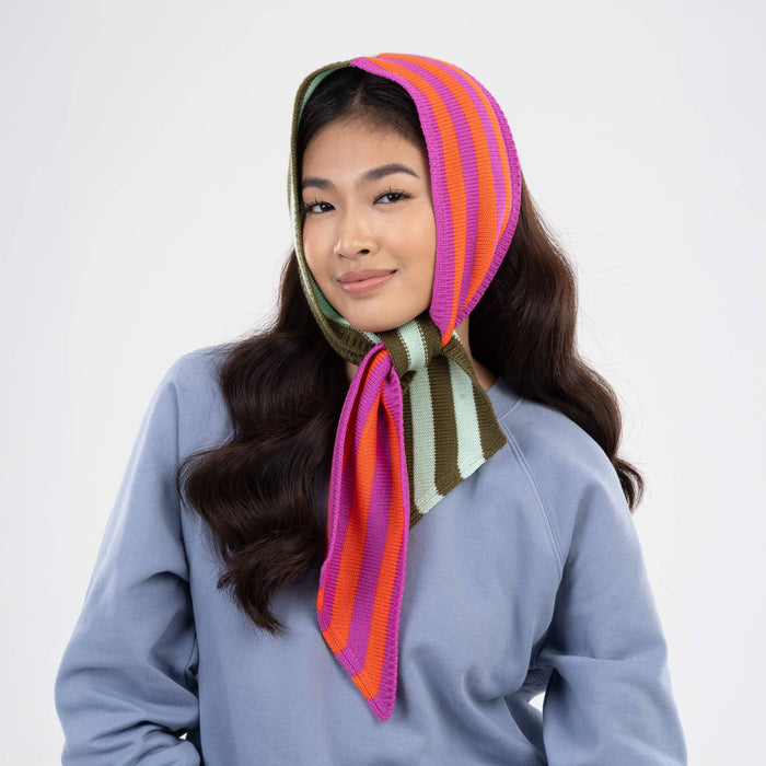 Colorblock Stripe Mini Ribbon Scarf: Lilac Denim