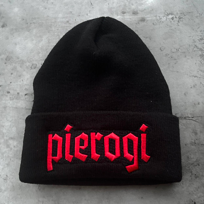 Pierogi red knit beanie Winter hat Made in America usa: Black