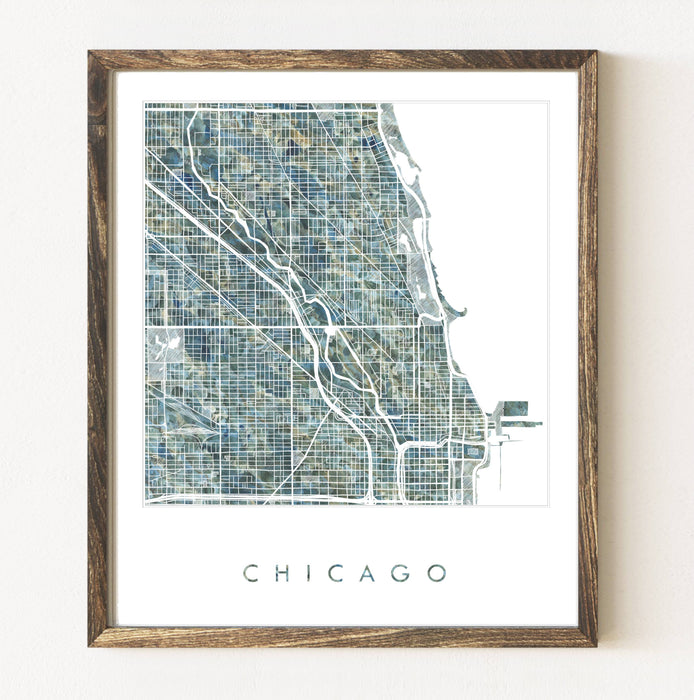 Chicago Illinois Painted Map ART PRINT: Rock / 11 x 14