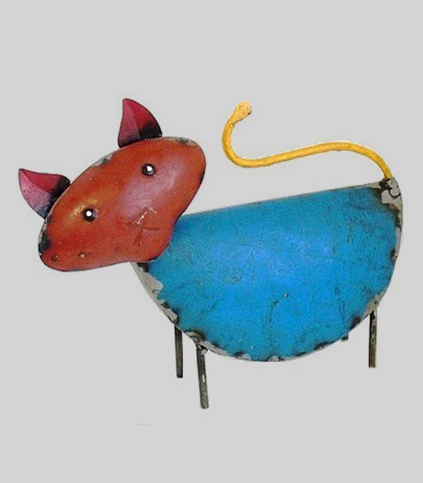 Cat Blue Red Recycled Metal Animals