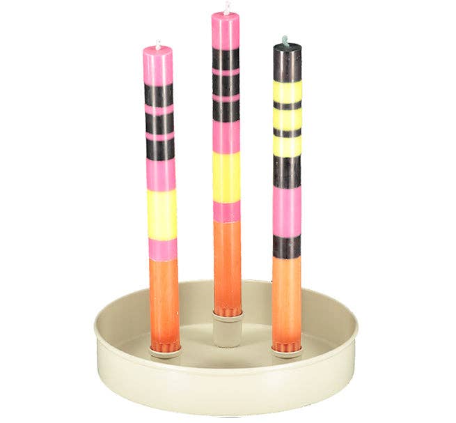 Round Metal Candle Platter - Stone White