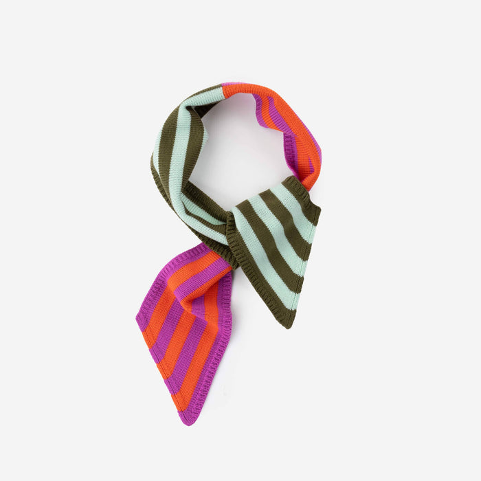 Colorblock Stripe Mini Ribbon Scarf: Lilac Denim