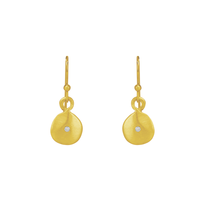 Hanging disc with .02ct diamond earrings: Vermeil