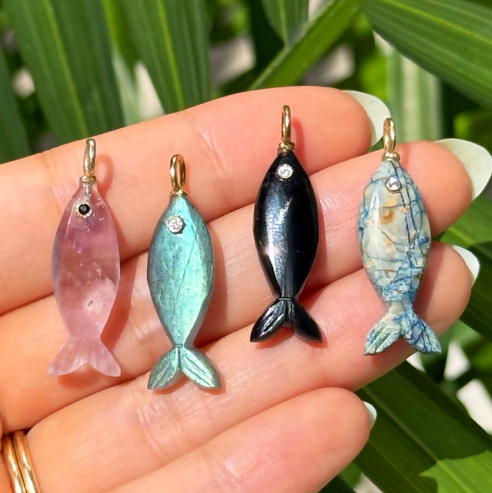 Mini Fish Gemstone Pendant With Topaz: Malachite