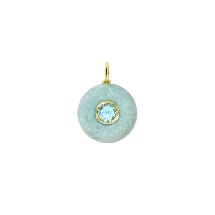Aquamarine Gemstone Pendant With Topaz: Mini Coin