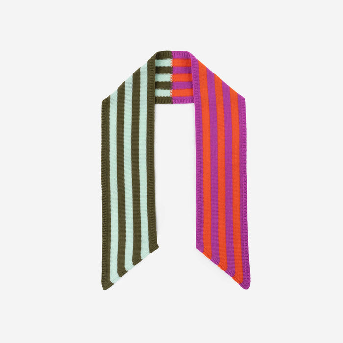 Colorblock Stripe Mini Ribbon Scarf: Poppy Magenta