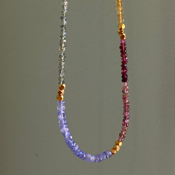 tanzanite, sappire, citrine & beads triple wrap