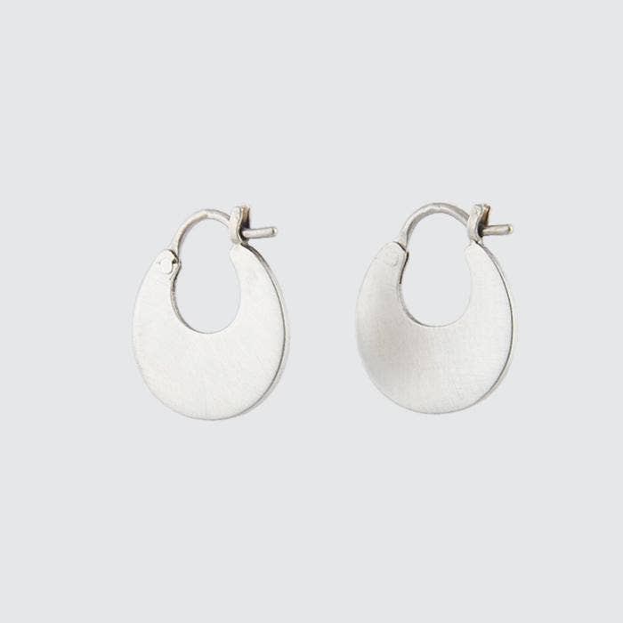 Flat Crescent Hoop Earrings: Sterling Silver