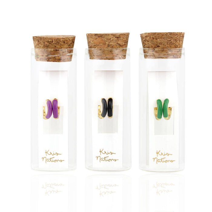 Enamel Huggie Hoop Earrings 18K Gold Vermeil | Sterling Silver 12mm Hoops Multiple Colors Hinge Closure Nickel Free Hypoallergenic Ships from CA : 18K Gold Vermeil / Aubergine