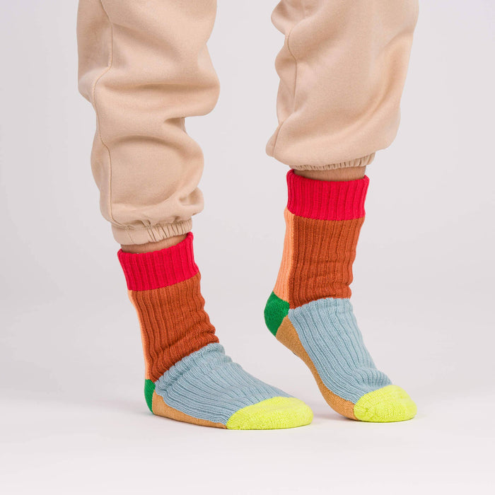 Kaleidoscope Knit House Socks: Olive Cobalt / S/M - W 6-9<br>M 5-7.5
