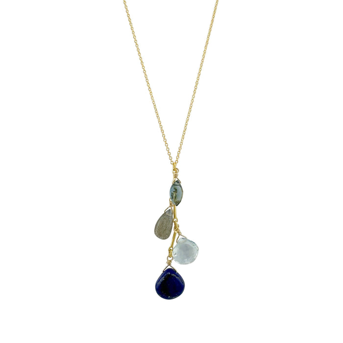 Topaz, lapis, labradorite drops necklace: Vermeil