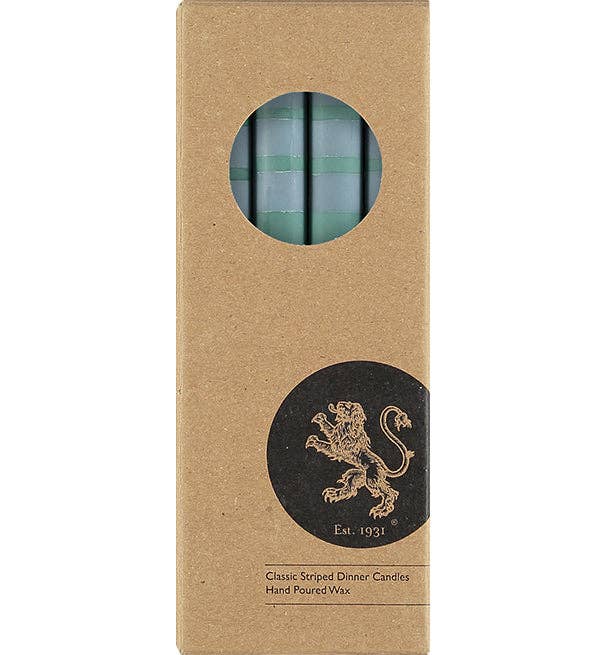 Striped Beryl Green, Bokhara & Moonstone Eco Dinner Candles, Box of 4