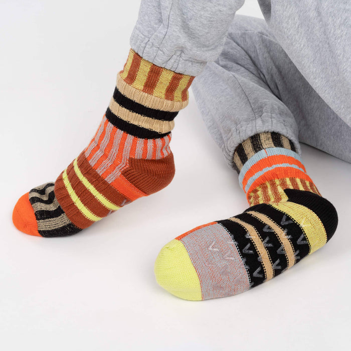 Patchwork Stripe House Socks: Rainbow / L/XL - W 9.5-12.5<br>M 8-11