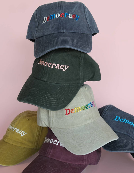 Embroidered Hat | Democracy, Washed Green Color